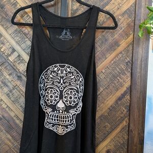 Bear Dance Black Tank Top with White Skull Design